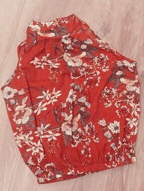Floral, Sleeveless, Mock Neck Blouse